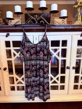 Women's Black Floral Cold-Shoulder Slip Dress